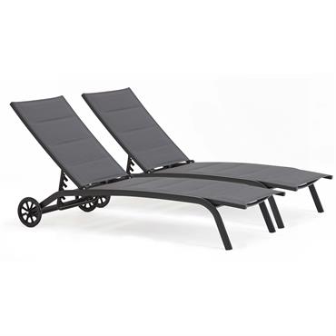 Lot de 2 bains de soleil en aluminium noir