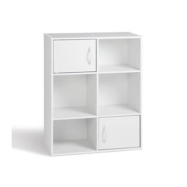 Etagère de rangement 6 cases 2 portes - Blanc