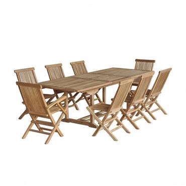 Confort incomparable pour ce salon de jardin en teck brut de grade A. Il est composé d'une large table rectangulaire avec rallonge papillon de 60 cm, de 6 chaises et ...