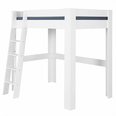Pack lit mezzanine avec bureau et matelas bois massif blanc 140x190 cm