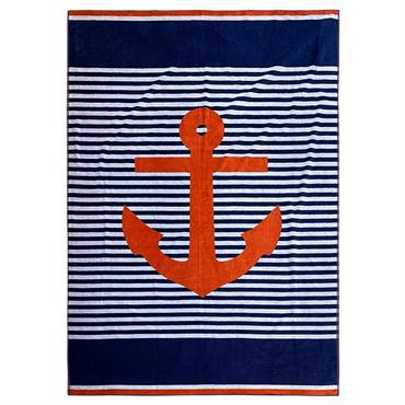 Serviette de plage éponge velours Jacquard Cliffe marine 140x180