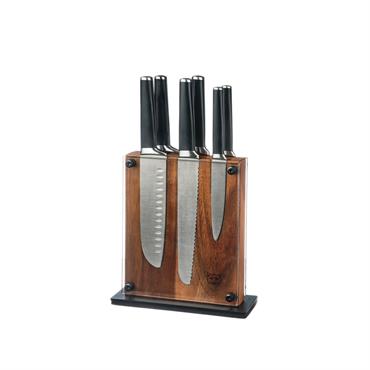 - Contient 1 couteau d'office (lame 9cm) + 1 couteau universel (lame 13cm) + 1 couteau Santoku (lame 18cm) + couteau à trancher (lame 20cm) + 1 couteau à pain ...
