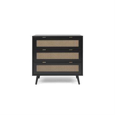 Commode 3 tiroirs impression cannage et noir- L80 x H80 x P40 cm