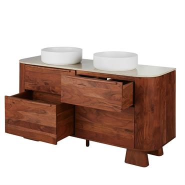 Meuble double vasque de salle de bains 4 tiroirs bicolore
