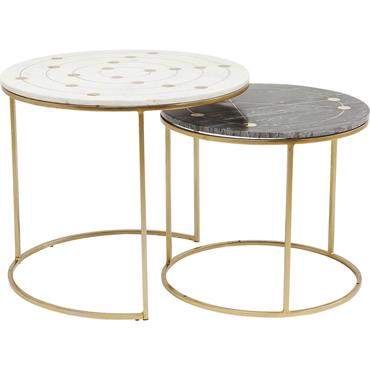 2 tables d'appoint gigognes en marbre et acier doré