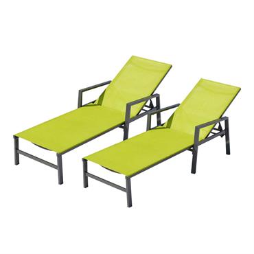 Lot de 2 transats en aluminium gris foncé et vert