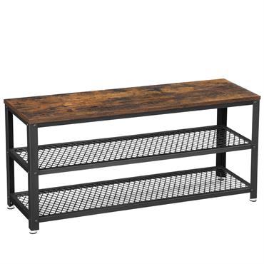 Banc à chaussures en acier effet bois marron rustique