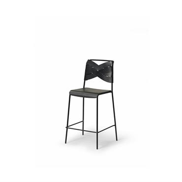 Chaise de bar en cuir et chêne noir 82 cm Torso
