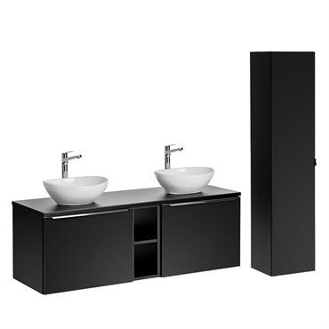 Ensemble meuble double vasque colonne stratifiés noir