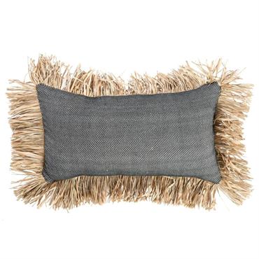Coussin en coton et raphia noir naturel 30x50