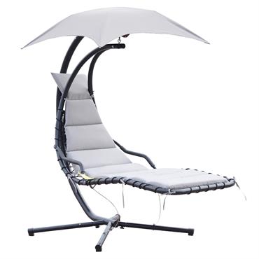 Transat suspendu design contemporain pare-soleil matelas inclus gris