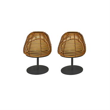 Set de 2 lampes de table bohème Poly rotin Bois H16CM