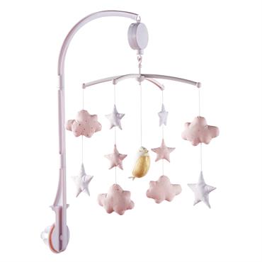Mobile musical pour bébé blanc et rose