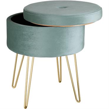 Banc Tabouret Coffre de rangement Rond aspect Velours turquoise