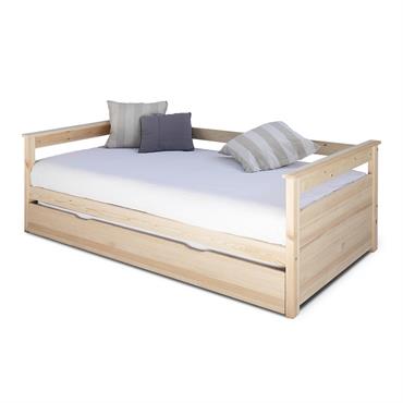 Pack lit gigogne avec 2 matelas bois massif 90x190 cm