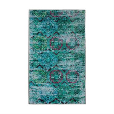Tapis de bain multicolore turquoise motif vintage imprimé 55x65