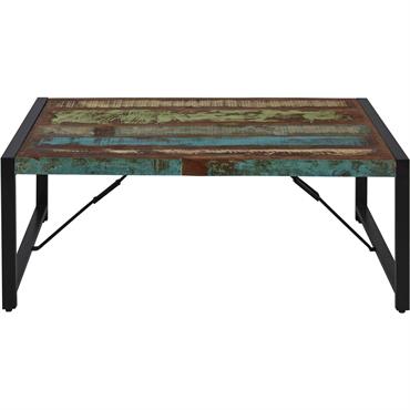 Table basse marron plateau bois recyclé pieds métal noir