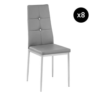 Lot de 8 chaises avec strass cuir synthétique ergonomique strass gris