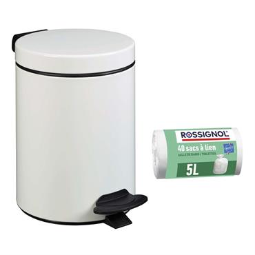 Poubelle de salle de bain à pédale 3L et 40 sacs poubelle 5L