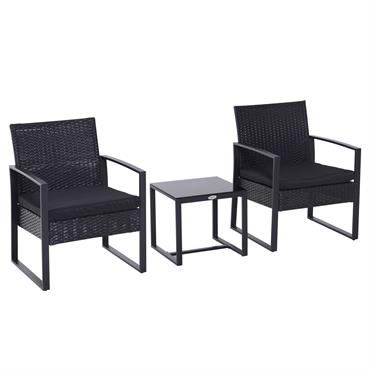 Salon de jardin 2 places avec table basse noir