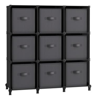 Boîte de rangement 9 compartiments tissu non-tissés noir et gris