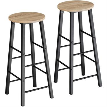 Lot de 2 tabourets de bar en Bois et acier Hauteur 72