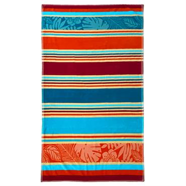 Serviette de plage éponge velours ciselée Zebrina 90x170 bleu canard