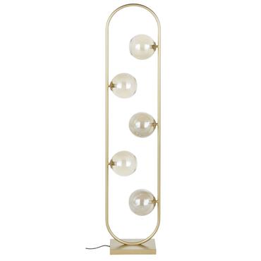 Lampadaire en métal doré 5 globes en verre ambré H143