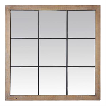 Miroir industriel carré effet fenêtre 9 vues 100x100cm