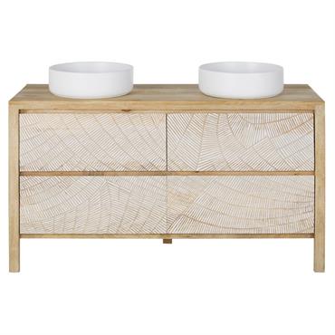 Meuble double vasque de salle de bains 4 tiroirs motifs blancs
