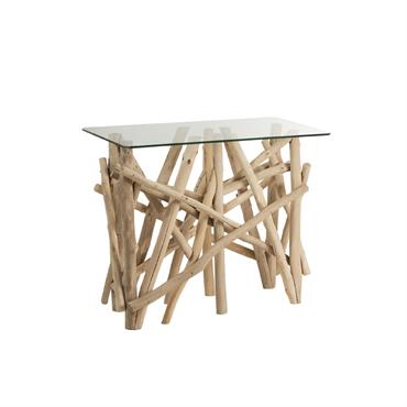 Console en verre et bois flotté L96