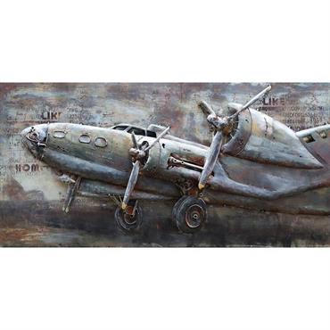 Tableau relief en métal avion profil 140x70