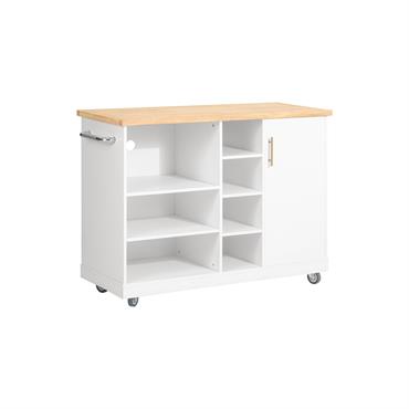 La desserte de cuisine design s'adapte bien à toutes les tendances de décoration intérieure.1 tablette réglable en hauteur derrière la porte.4 roulettes facilitant sans effort le déplacement, deux d'entre elles ...