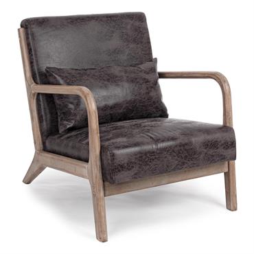 Fauteuil Scandinave marron aspect cuir vintage