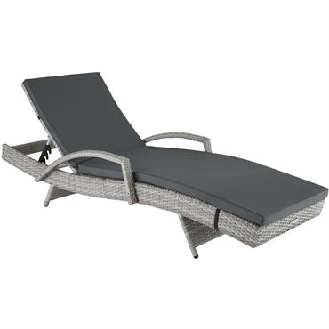 Bain de soleil rotin cadre aluminium réglable 5 positions gris clair