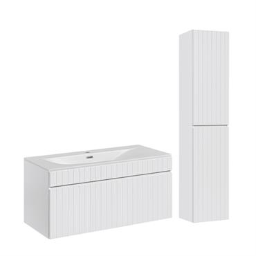 Ensemble meuble vasque encastrée colonne stratifiés blanc