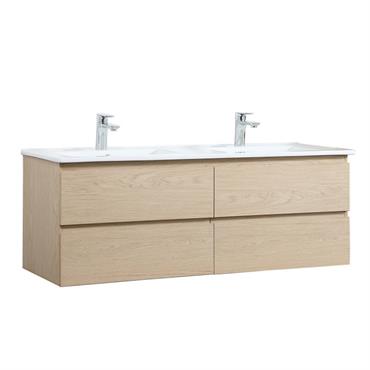 Meuble double vasque 120cm  avec plan céramique  Décor chêne