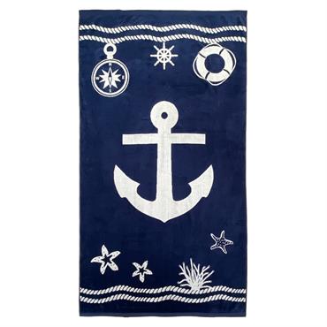 Serviette de plage éponge velours  Oakland 100x175 bleu marine