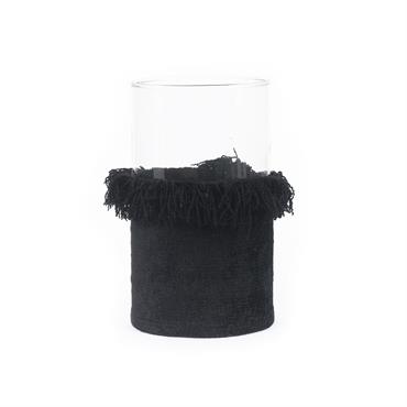 Bougeoir en verre et velour noir 15x25