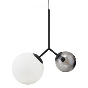 Suspension noire en verre blanc et gris