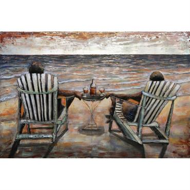 Tableau relief en métal vacances en couple 120x80