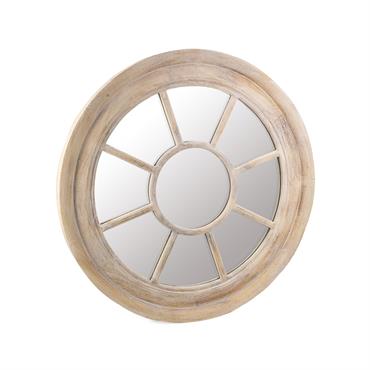 Miroir en bois beige blanchi Ø75