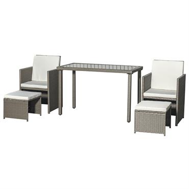 Salon de jardin encastrable 2 fauteuils 2 tabourets table basse gris