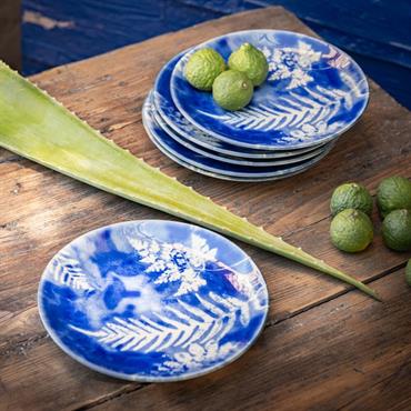Cliquez pour agrandir et passer en diaporama Lot de 6 assiette à dessert motif fougère en grès d21