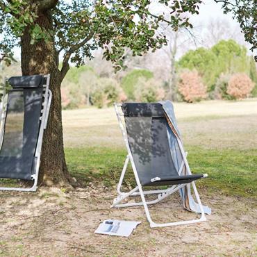 Cliquez pour agrandir et passer en diaporama Chilienne en acier et toile enduite 3 positions - gris ardoiseSALERNA