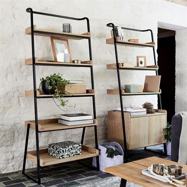 Etagère 5 tablettes plaquée frêne et métal noir - L80cmESTANIER