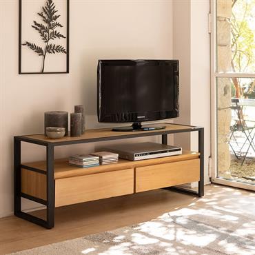 Meuble TV en pin massif et métal L130cm - bois clairENDOUME
