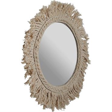 Cliquez pour agrandir et passer en diaporama Miroir mural avec frange en coton D35cm - blancDONIA