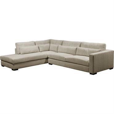 Cliquez pour agrandir et passer en diaporama Canapé d'angle méridienne gauche fixe en velours côtelé Azores - taupeBATIS