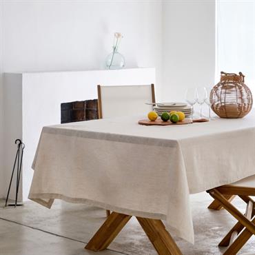 Cliquez pour agrandir et passer en diaporama Nappe motif laurier en lin et coton - blanc 150x250cmST REMY